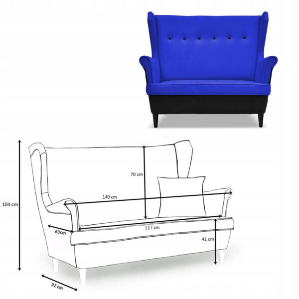 Zestaw wypoczynkowy ARI DUO sofa fotele czarno - niebieski - obrazek 6