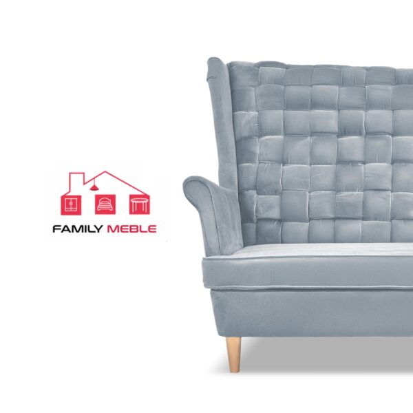 Zestaw wypoczynkowy Carol sofa fotele pufy paski błękitny - obrazek 3