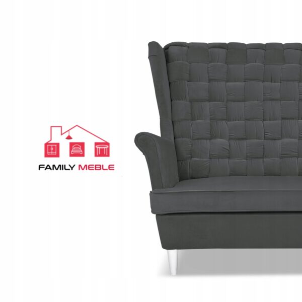 Zestaw wypoczynkowy Carol sofa fotele pufy paski grafitowy - obrazek 3