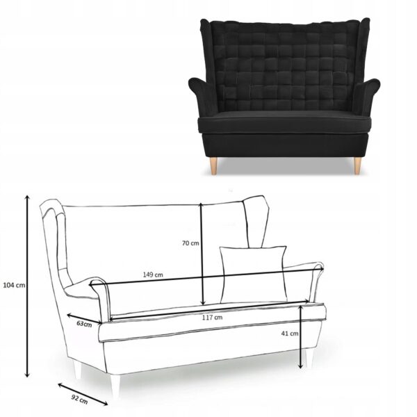 Zestaw wypoczynkowy Carol sofa fotele paski czarny - obrazek 6