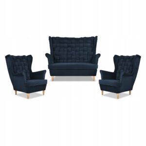 Zestaw wypoczynkowy Carol sofa fotele paski granatowy