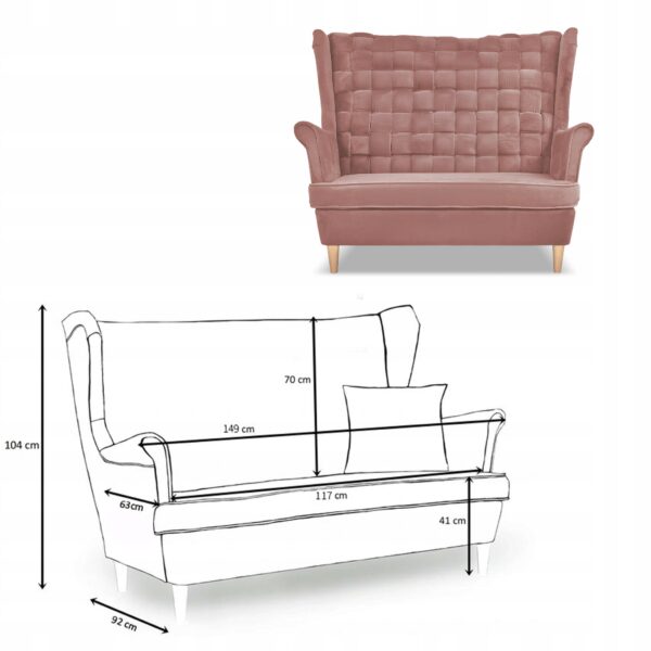 Zestaw wypoczynkowy Carol sofa fotele pufy paski różowy - obrazek 6