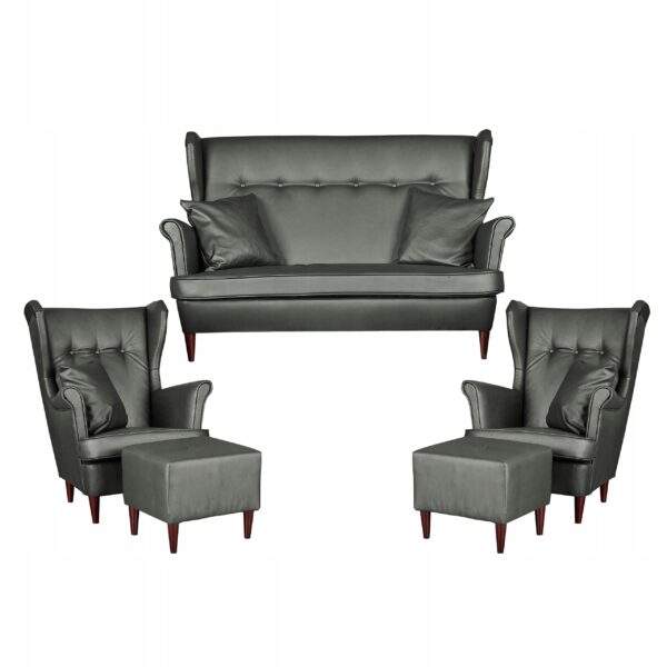Zestaw wypoczynkowy mebli uszak Eko skóra sofa fotele pufy komplet