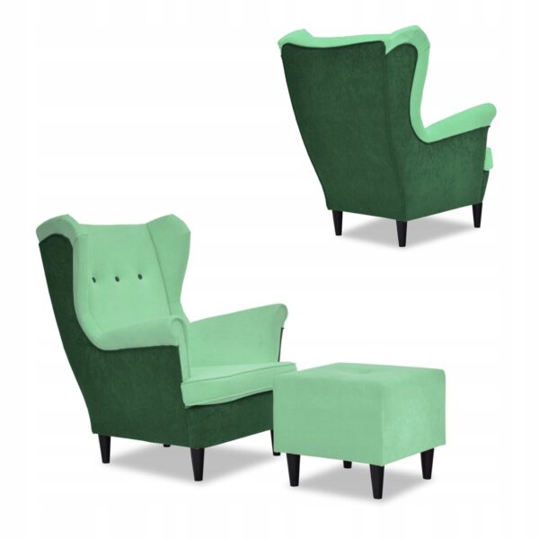 Zestaw wypoczynkowy ARI DUO sofa fotele pufy zielono - miętowy - obrazek 7