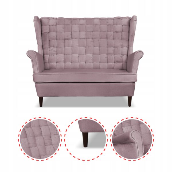 Zestaw wypoczynkowy Carol sofa fotele paski różowy - obrazek 4