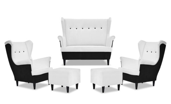 Zestaw wypoczynkowy ARI DUO sofa fotele pufy czarno - biały - obrazek 9