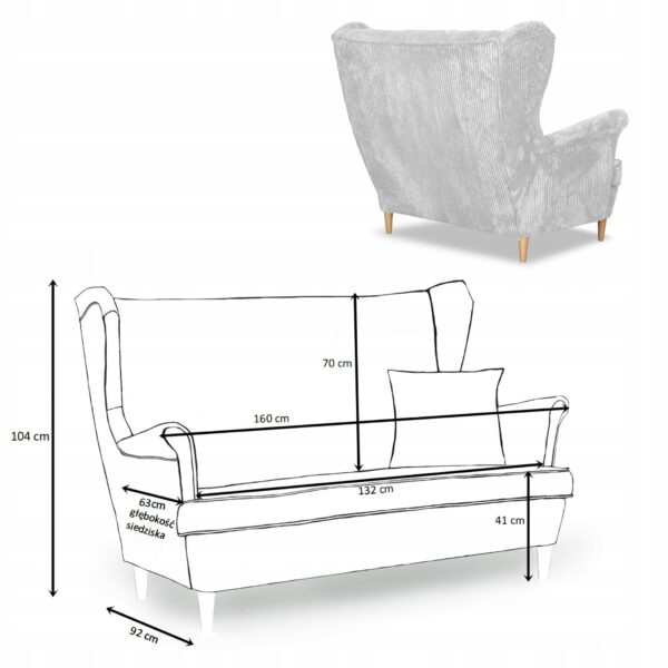 Zestaw wypoczynkowy uszak Bonito sofa fotele szary sztruks - obrazek 6