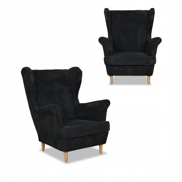 Zestaw wypoczynkowy uszak Bonito sofa fotele czarny sztruks - obrazek 7