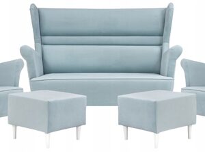 Zestaw wypoczynkowy mebli uszak Zoja sofa fotele pufy komplet nowy