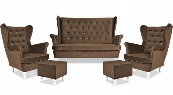 Zestaw wypoczynkowy mebli uszak Diana sofa fotele pufy komplet