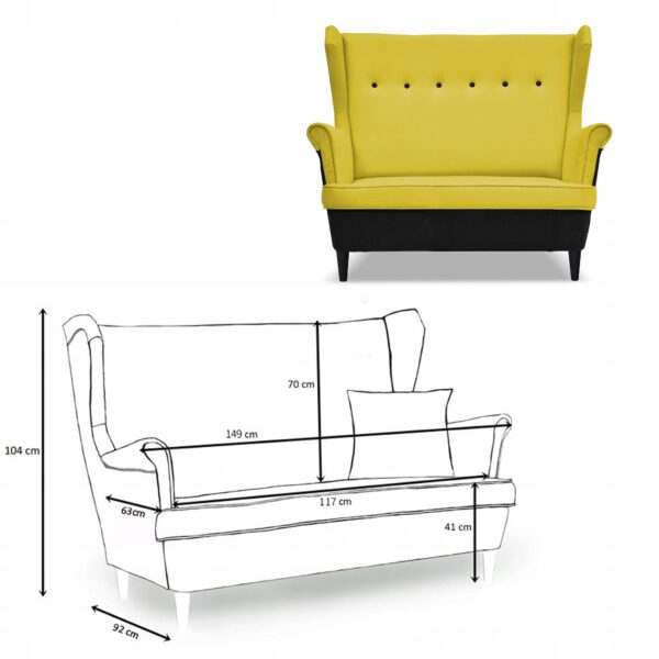Zestaw wypoczynkowy ARI DUO sofa fotele czarno - żółty - obrazek 6