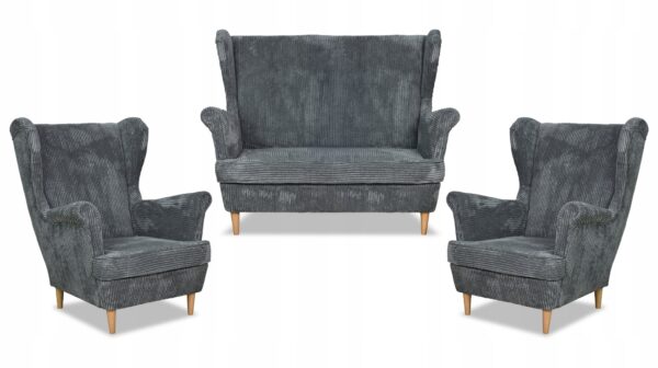 Zestaw wypoczynkowy uszak Bonito sofa fotele szary sztruks - obrazek 10