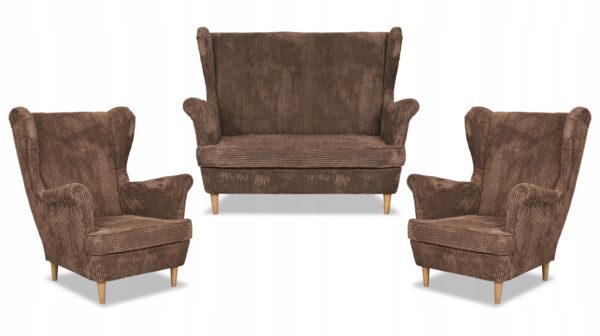 Zestaw wypoczynkowy uszak Bonito sofa fotele brązowy sztruks - obrazek 10
