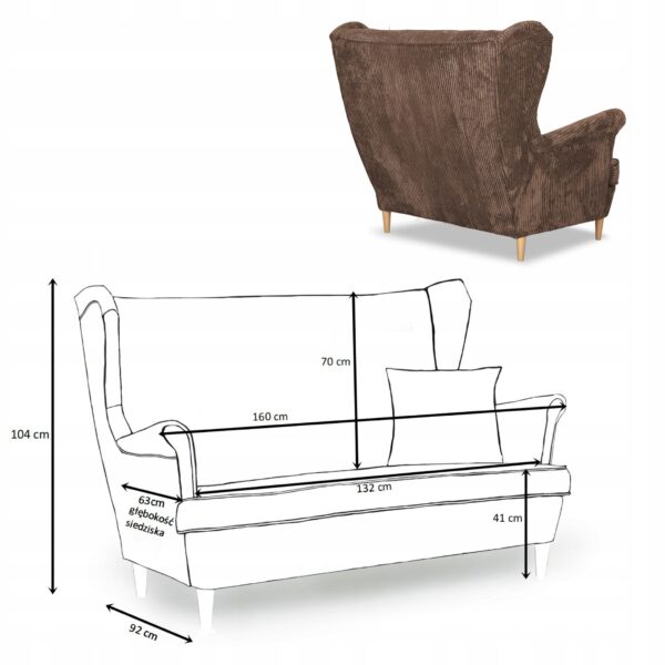 Zestaw wypoczynkowy uszak Bonito sofa fotele pufy brąz sztruks - obrazek 6