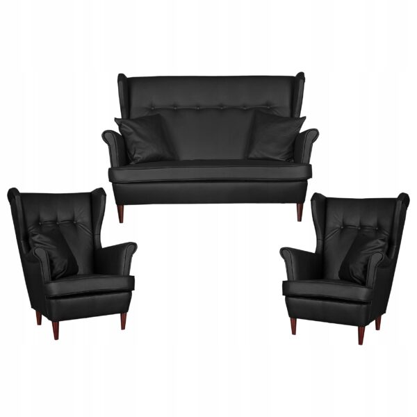 Zestaw wypoczynkowy mebli uszak Eko skóra sofa fotele skandynawskie