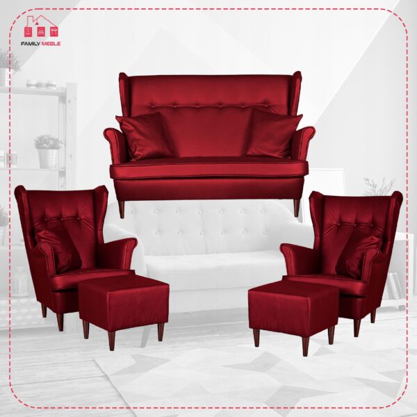 Zestaw wypoczynkowy mebli uszak Eko skóra sofa fotele pufy komplet - obrazek 2