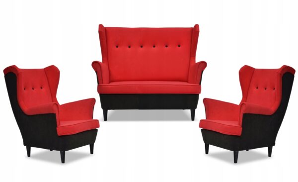 Zestaw wypoczynkowy ARI DUO sofa fotele czarno - czerwony - obrazek 9