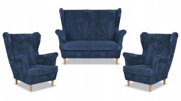 Zestaw wypoczynkowy uszak Bonito sofa fotele granatowy sztruks - obrazek 10