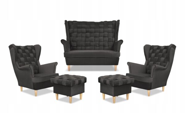 Zestaw wypoczynkowy Carol sofa fotele pufy paski grafitowy - obrazek 9