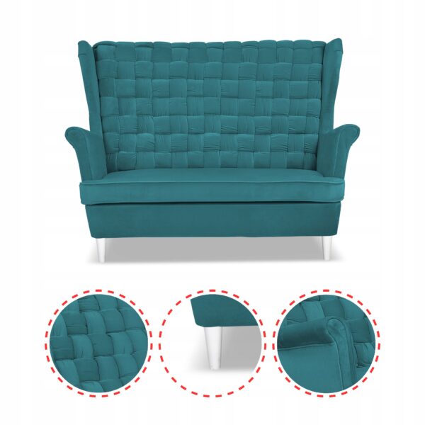 Zestaw wypoczynkowy Carol sofa fotele paski turkusowy - obrazek 4