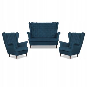 Zestaw wypoczynkowy Carol sofa fotele paski granatowy