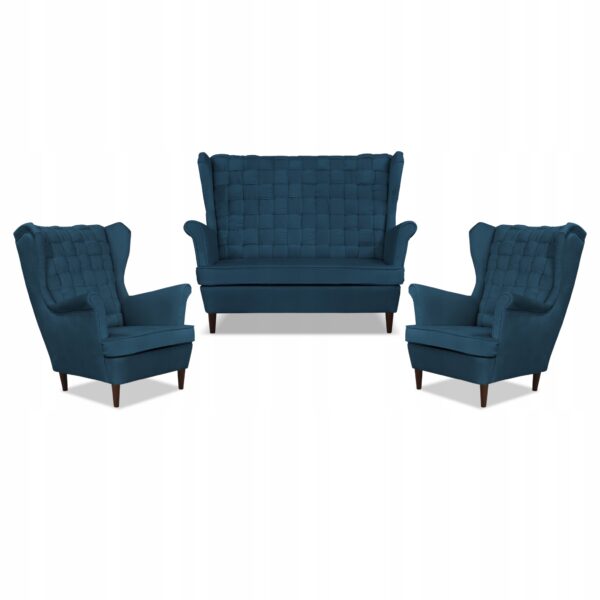 Zestaw wypoczynkowy Carol sofa fotele paski granatowy