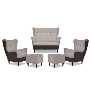Zestaw wypoczynkowy uszak ARI DUO sofa fotele pufy brąz - beż