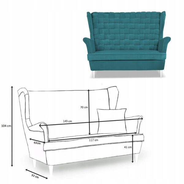 Zestaw wypoczynkowy Carol sofa fotele paski turkusowy - obrazek 6