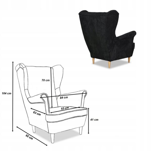 Zestaw wypoczynkowy uszak Bonito sofa fotele czarny sztruks - obrazek 8