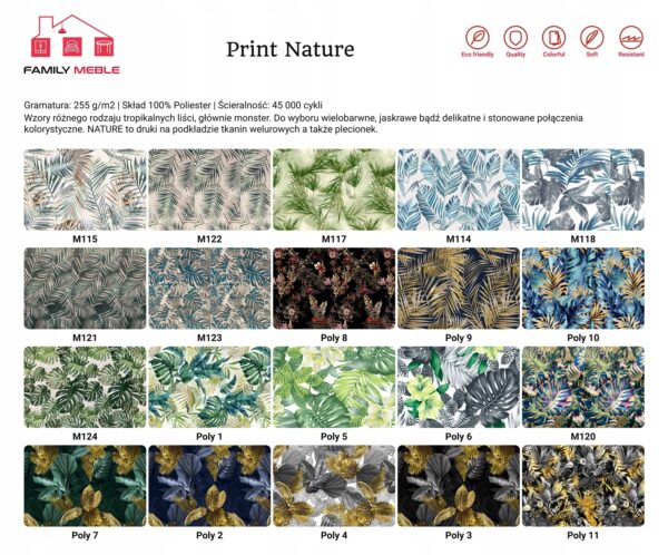 Zestaw wypoczynkowy mebli uszak Ari Print sofa fotele pufy komplet - obrazek 16