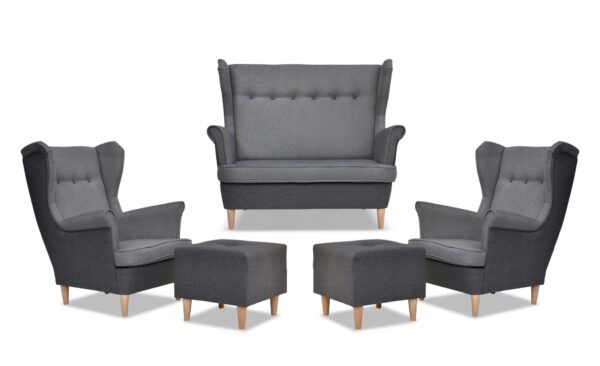 Zestaw wypoczynkowy ARI DUO sofa fotele pufy szaro - szary - obrazek 9