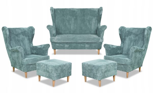 Zestaw wypoczynkowy uszak Bonito sofa fotele pufy j. zielony - obrazek 10
