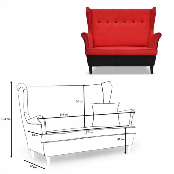 Zestaw wypoczynkowy ARI DUO sofa fotele czarno - czerwony - obrazek 6