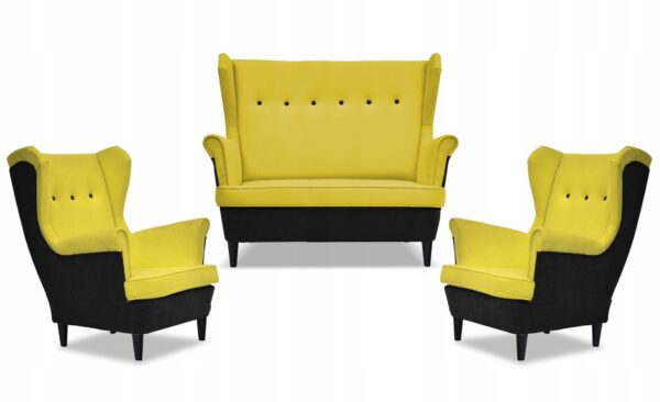 Zestaw wypoczynkowy ARI DUO sofa fotele czarno - żółty - obrazek 9