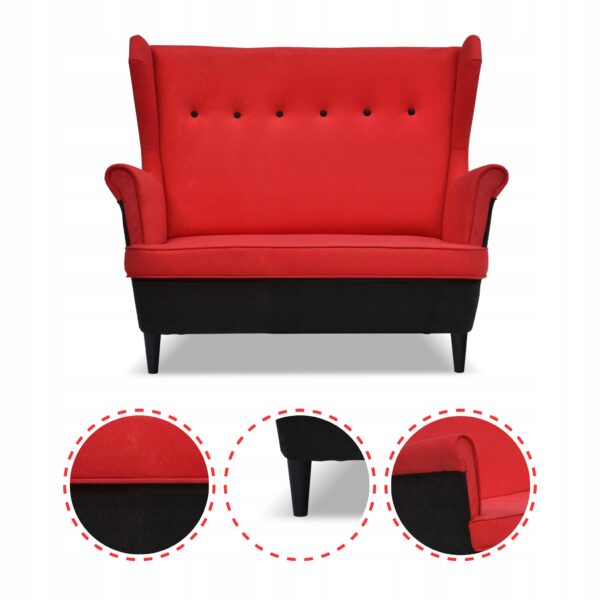 Zestaw wypoczynkowy ARI DUO sofa fotele czarno - czerwony - obrazek 4