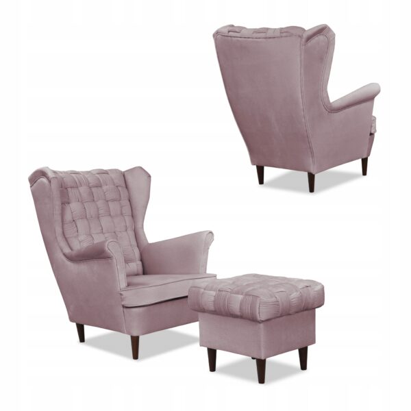 Zestaw wypoczynkowy Carol sofa fotele pufy paski różowy - obrazek 7