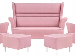 Zestaw wypoczynkowy mebli uszak Zoja sofa fotele pufy komplet nowy