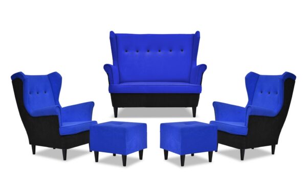 Zestaw wypoczynkowy ARI DUO sofa fotele pufy czarno - niebiesk - obrazek 9