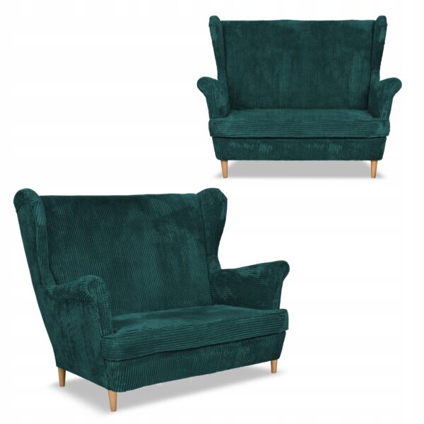 Zestaw wypoczynkowy uszak Bonito sofa fotele zielony sztruks - obrazek 5