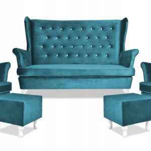 Zestaw wypoczynkowy mebli uszak Diana sofa fotele pufy komplet