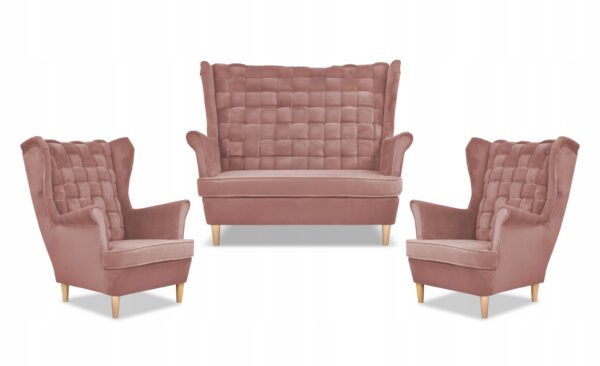 Zestaw wypoczynkowy Carol sofa fotele paski różowy - obrazek 9