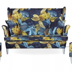 Zestaw wypoczynkowy mebli uszak Ari Print sofa fotele pufy komplet