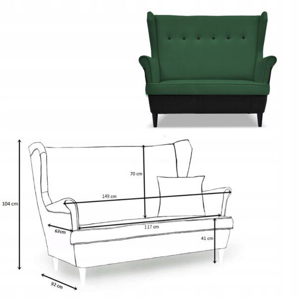 Zestaw wypoczynkowy ARI DUO sofa fotele pufy czarno - zielony - obrazek 6