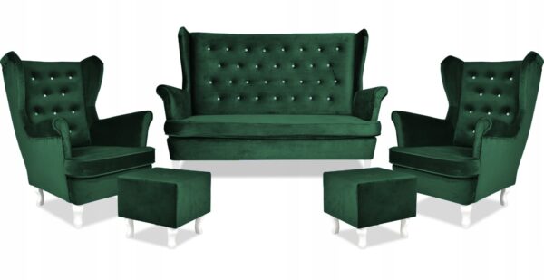 Zestaw wypoczynkowy mebli uszak Diana sofa fotele pufy komplet
