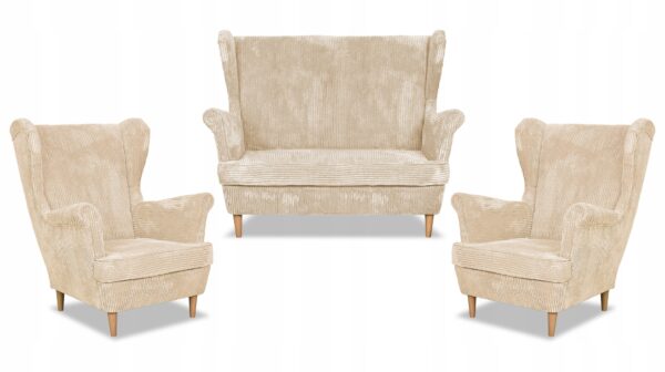 Zestaw wypoczynkowy uszak Bonito sofa fotele beżowy sztruks - obrazek 10