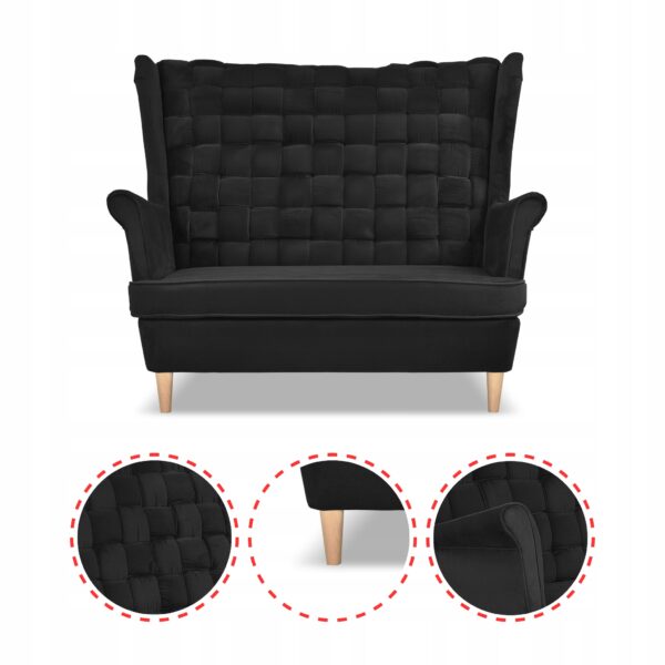 Zestaw wypoczynkowy Carol sofa fotele pufy paski czarny - obrazek 4