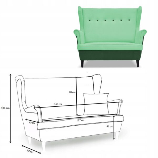 Zestaw wypoczynkowy ARI DUO sofa fotele pufy zielono - miętowy - obrazek 6