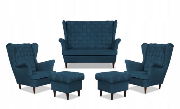 Zestaw wypoczynkowy Carol sofa fotele pufy paski granatowy - obrazek 9
