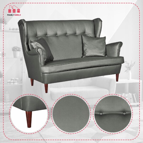 Zestaw wypoczynkowy mebli uszak Eko skóra sofa fotele pufy komplet - obrazek 6