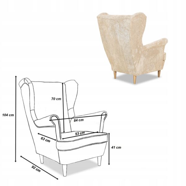 Zestaw wypoczynkowy uszak Bonito sofa fotele beżowy sztruks - obrazek 8